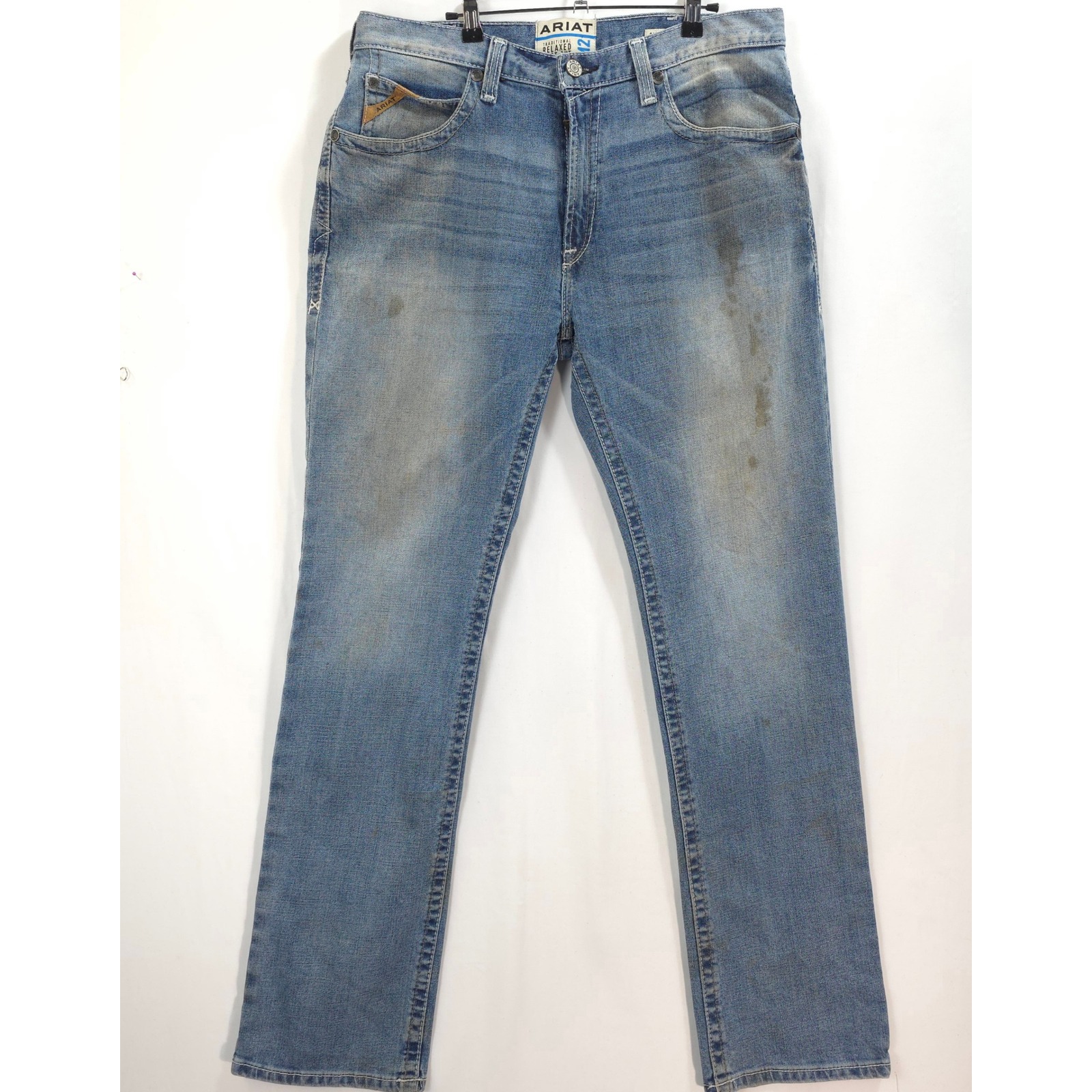 Ariat M2 Jeans Mens 36x36 Relaxed Boot Cut Blue Distressed Cowboy Workwear